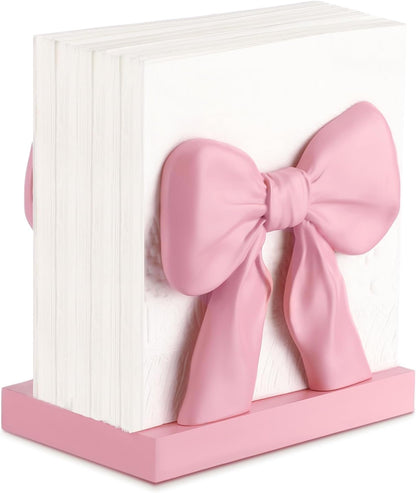 Pink Bow Napkin Holder Countertop 3D Coquette Kitchen Decor Cute Bow Napkin Dispenser for Home Dining Room Back to School Teacher Gift Bridal Shower Housewarming Gift for Women