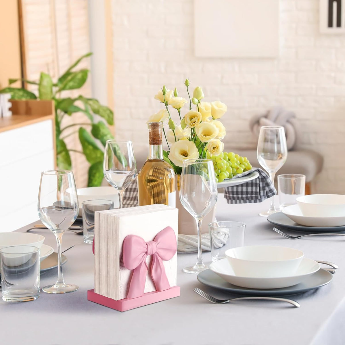 Pink Bow Napkin Holder Countertop 3D Coquette Kitchen Decor Cute Bow Napkin Dispenser for Home Dining Room Back to School Teacher Gift Bridal Shower Housewarming Gift for Women