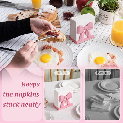 Pink Bow Napkin Holder Countertop 3D Coquette Kitchen Decor Cute Bow Napkin Dispenser for Home Dining Room Back to School Teacher Gift Bridal Shower Housewarming Gift for Women