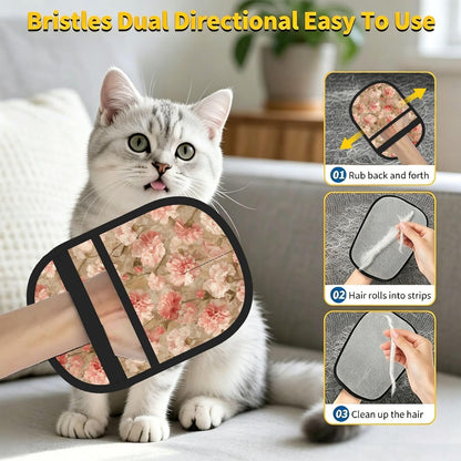 Pink Carnation Floral Pet Hair Removal Glove Dogs Hair Remover Glove Cats Fur Removal Tool with Hanging Loop for Couch 6.7X9.5 in