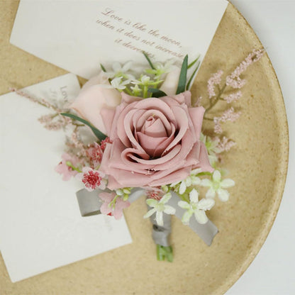 Wrist Corsage & Boutonniere Set, Pink, 2 Pieces