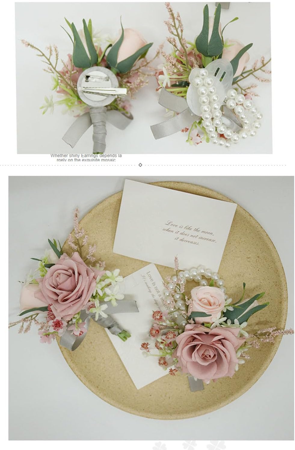 Wrist Corsage & Boutonniere Set, Pink, 2 Pieces