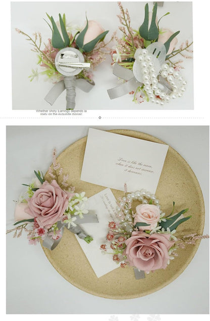 Wrist Corsage & Boutonniere Set, Pink, 2 Pieces