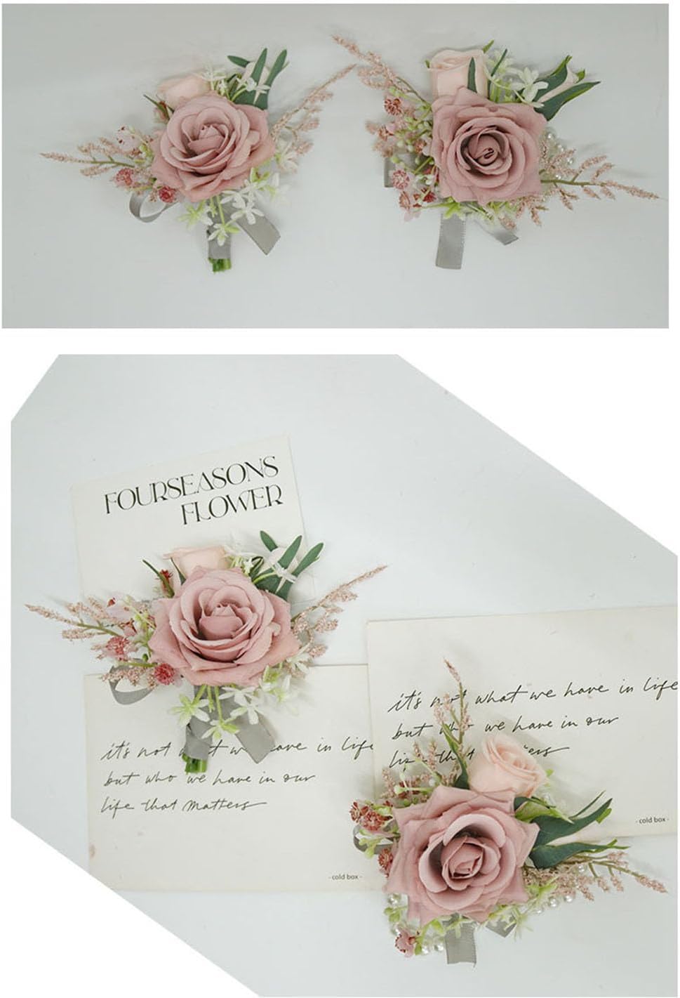 Wrist Corsage & Boutonniere Set, Pink, 2 Pieces