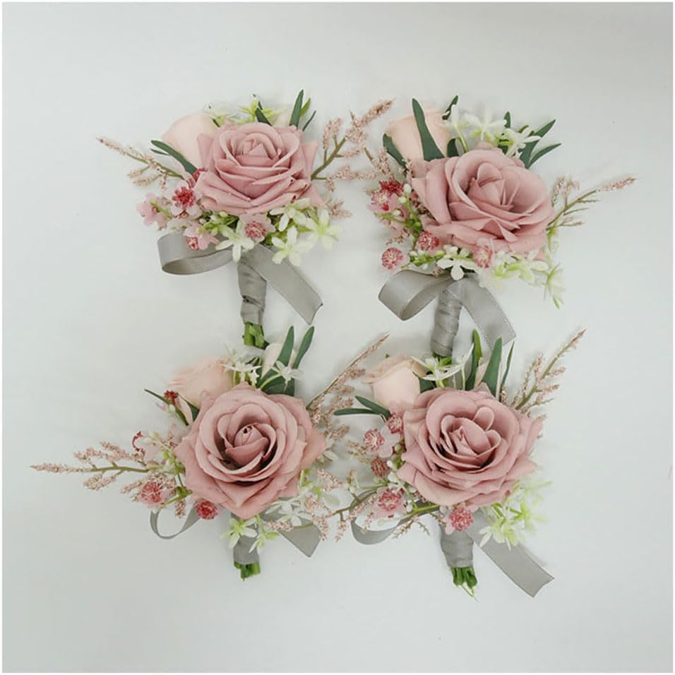Wrist Corsage & Boutonniere Set, Pink, 2 Pieces