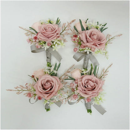 Wrist Corsage & Boutonniere Set, Pink, 2 Pieces