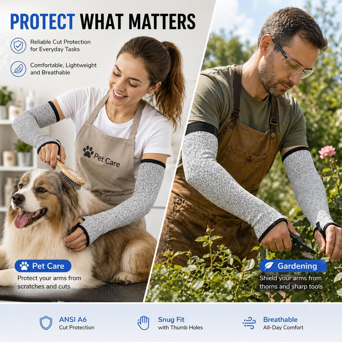 Cut Resistant Arm Sleeves for Men Women, ANSI A6 Arm Protectors for Thin Skin& Bruising for gardening Farming Yard