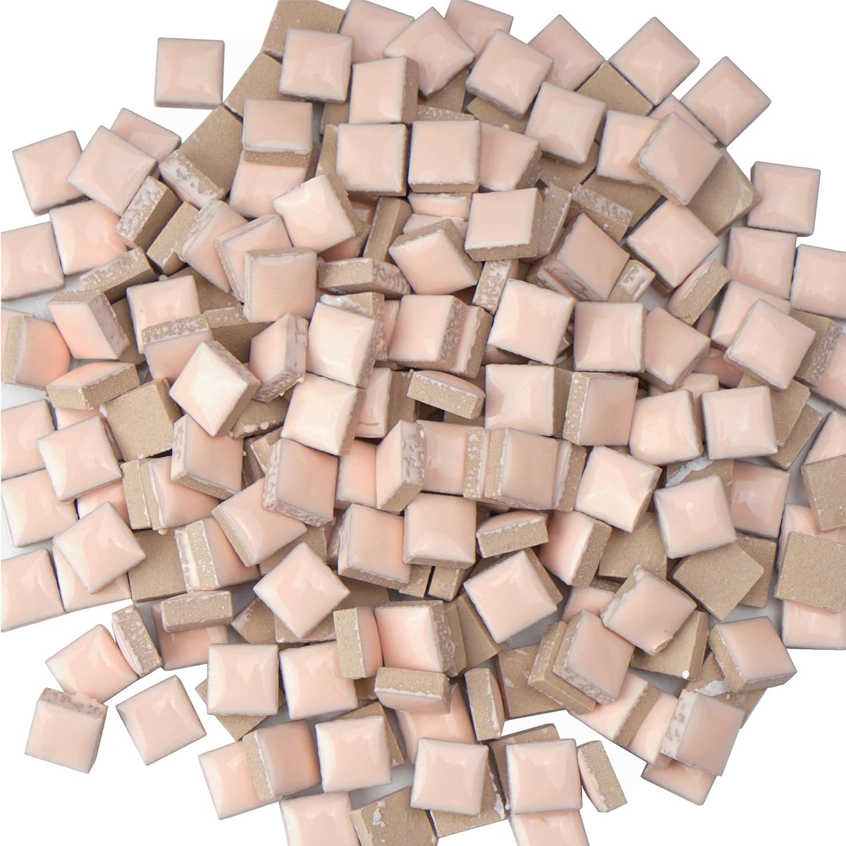 Square Mosaic Tiles for Crafts Bulk, 12mm Mini Ceramic Square Tiles for Mosaic - (300g/200 Pieces), Suitable for Home Decor and Making Art Projects - Light Pink