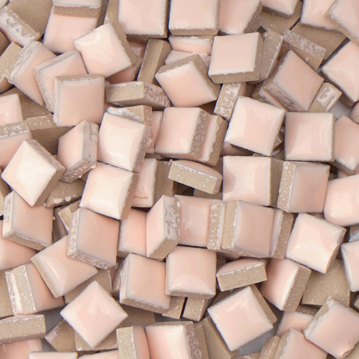 Square Mosaic Tiles for Crafts Bulk, 12mm Mini Ceramic Square Tiles for Mosaic - (300g/200 Pieces), Suitable for Home Decor and Making Art Projects - Light Pink