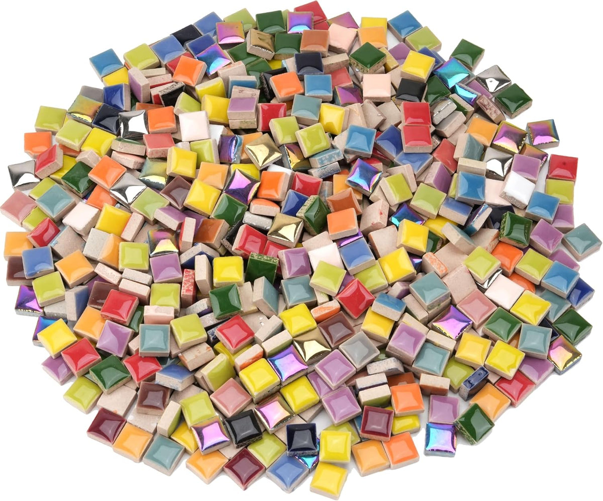 Square Mosaic Tiles for Crafts Bulk, 12mm Mini Ceramic Square Tiles for Mosaic - (300g/200 Pieces), Suitable for Home Decor and Making Art Projects - Light Pink