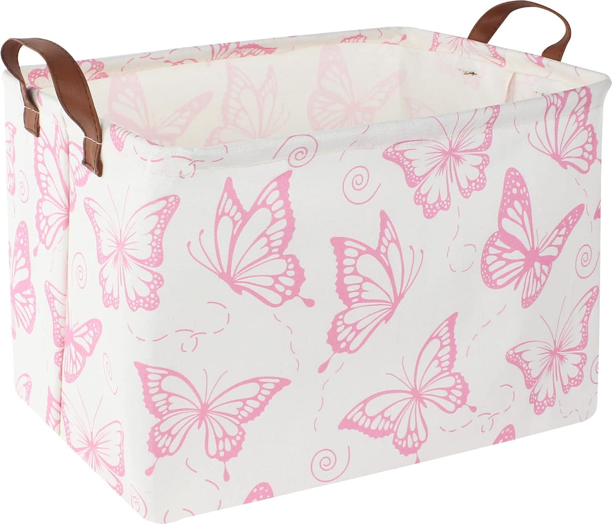 Rectangular Fabric Storage Bin, Waterproof Storage Box with Handles(Pink Butterfly)