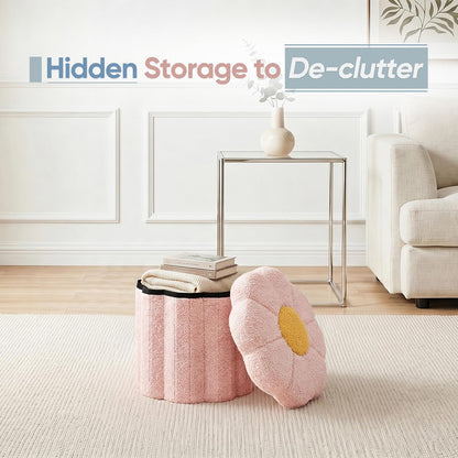 12.6 Inches Flower Storage Ottoman, Small Folding Footstool