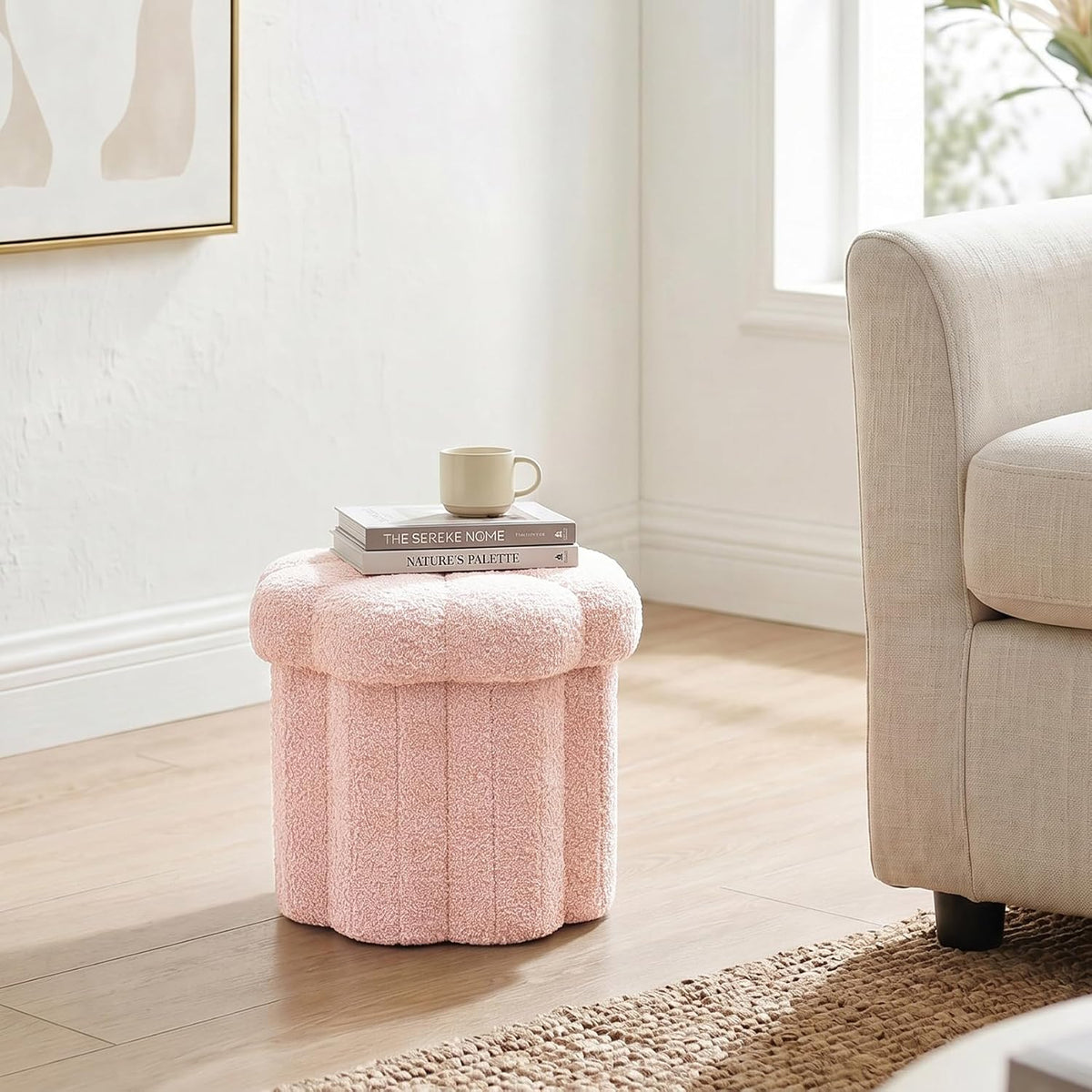 12.6 Inches Flower Storage Ottoman, Small Folding Footstool