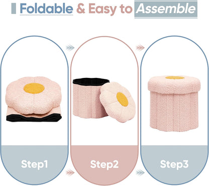 12.6 Inches Flower Storage Ottoman, Small Folding Footstool