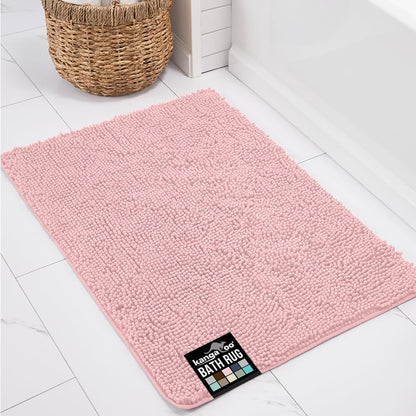 Bathroom Rugs, Chenille Soft Absorbent Bath Rug, Shaggy Shower Mat, Quick Dry Machine Wash Bathmat, Plush Carpet Mats for Tub, Bathtub and Room Home Decor Accessories, 30x20, Light Pink