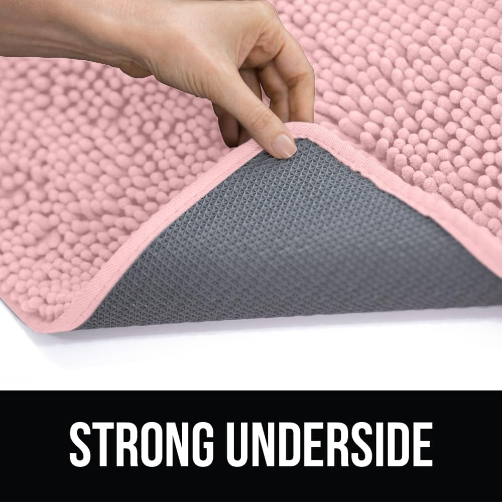 Bathroom Rugs, Chenille Soft Absorbent Bath Rug, Shaggy Shower Mat, Quick Dry Machine Wash Bathmat, Plush Carpet Mats for Tub, Bathtub and Room Home Decor Accessories, 30x20, Light Pink
