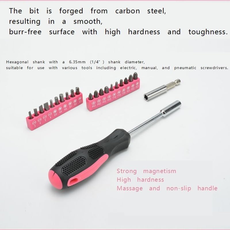 39 Piece General Household Tool Set in Toolbox Storage Case with Essential Hand Tools for Home Repairs Tool(Pink)