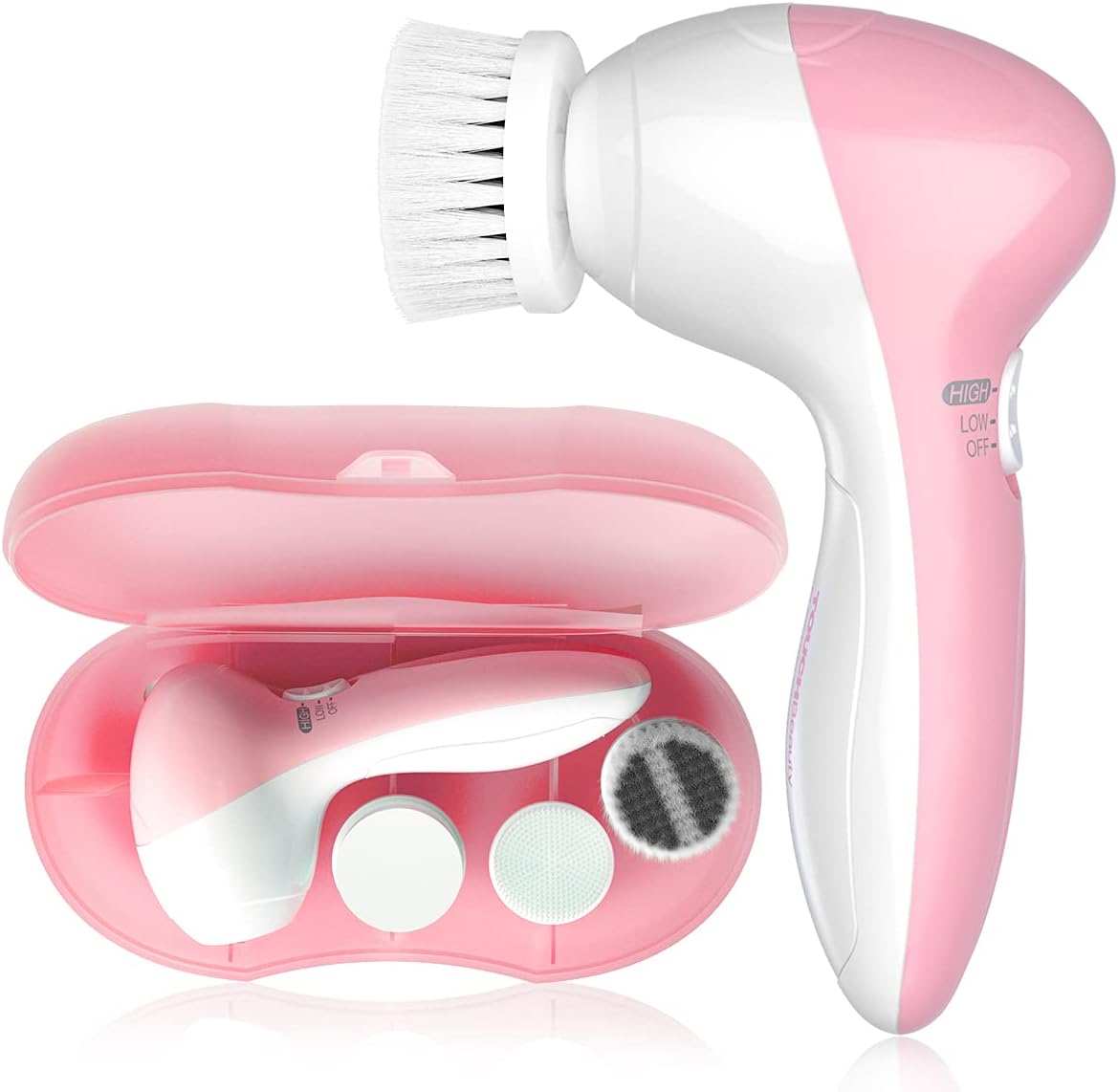 Electric Facial Cleansing Brush for Women, 3-in-1 Face Cleanser and Exfoliator Brush with 3 Brush Heads, 2 Speeds, Waterproof Spin Brush, Travel Size Case, Perfect for Valentine's Day (Pink)
