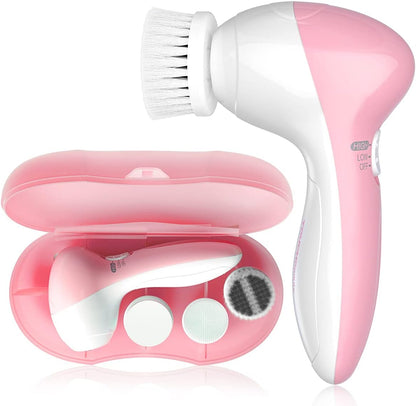 Electric Facial Cleansing Brush for Women, 3-in-1 Face Cleanser and Exfoliator Brush with 3 Brush Heads, 2 Speeds, Waterproof Spin Brush, Travel Size Case, Perfect for Valentine's Day (Pink)