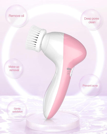 Electric Facial Cleansing Brush for Women, 3-in-1 Face Cleanser and Exfoliator Brush with 3 Brush Heads, 2 Speeds, Waterproof Spin Brush, Travel Size Case, Perfect for Valentine's Day (Pink)