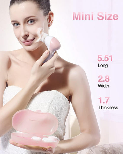 Electric Facial Cleansing Brush for Women, 3-in-1 Face Cleanser and Exfoliator Brush with 3 Brush Heads, 2 Speeds, Waterproof Spin Brush, Travel Size Case, Perfect for Valentine's Day (Pink)
