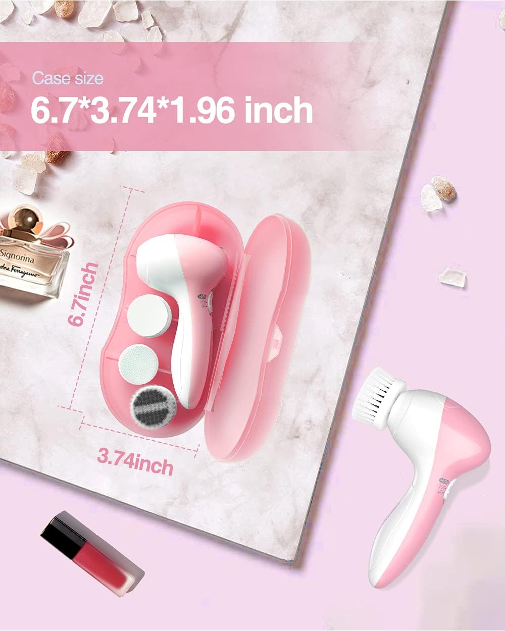 Electric Facial Cleansing Brush for Women, 3-in-1 Face Cleanser and Exfoliator Brush with 3 Brush Heads, 2 Speeds, Waterproof Spin Brush, Travel Size Case, Perfect for Valentine's Day (Pink)