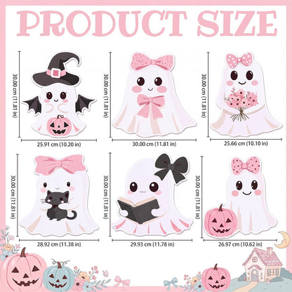 6 Pack Halloween Ghost Yard Stakes Pink Bow Lighted Outdoor Decor