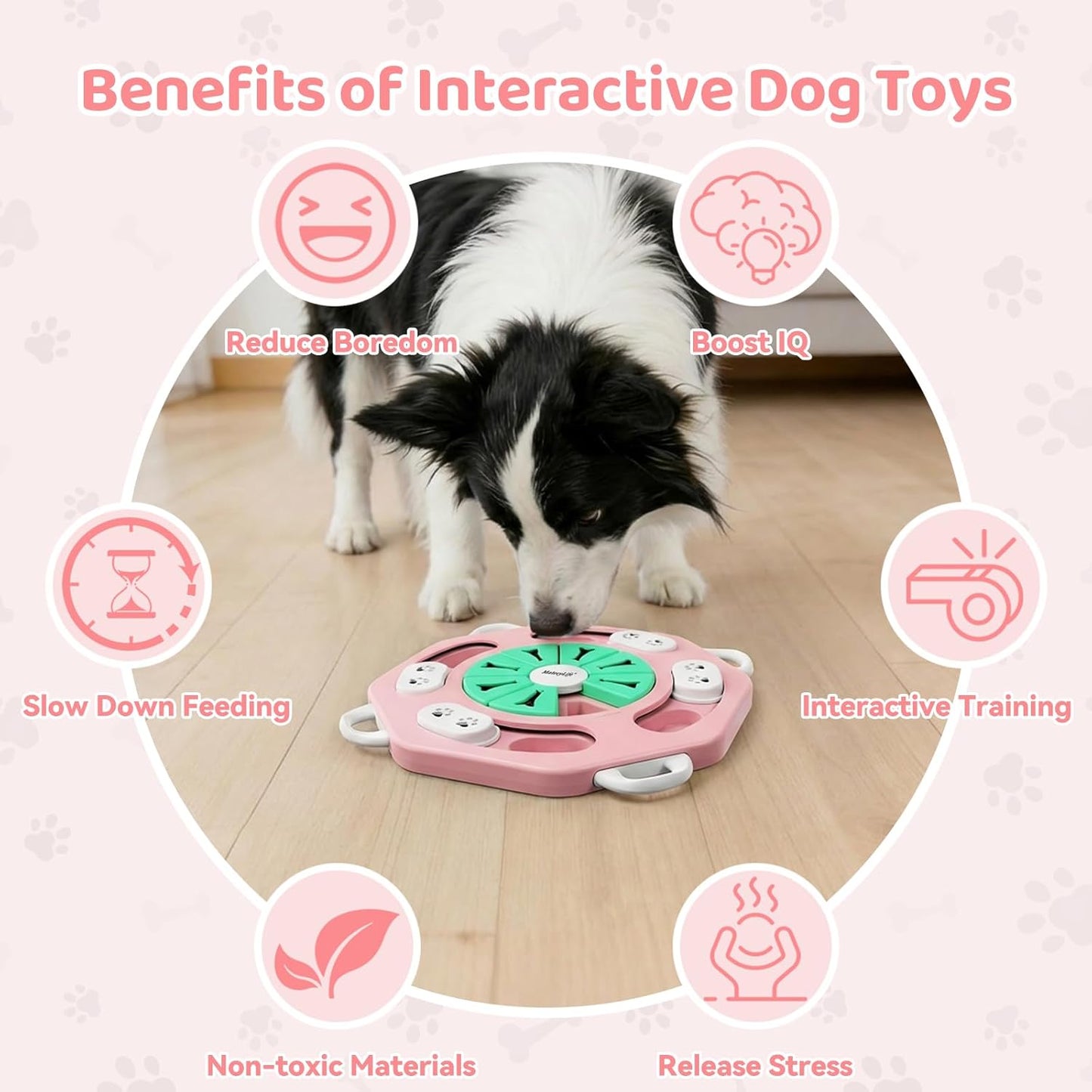 MateeyLife Dog Puzzle Toy for Smart Dogs, Mental Stimulation Dog Enrichment Toys, Treat Dispensing Dog Toys to Keep Them Busy for Small and Medium Dogs, IQ Training Puzzle Feeder, Level-1 (Pink)