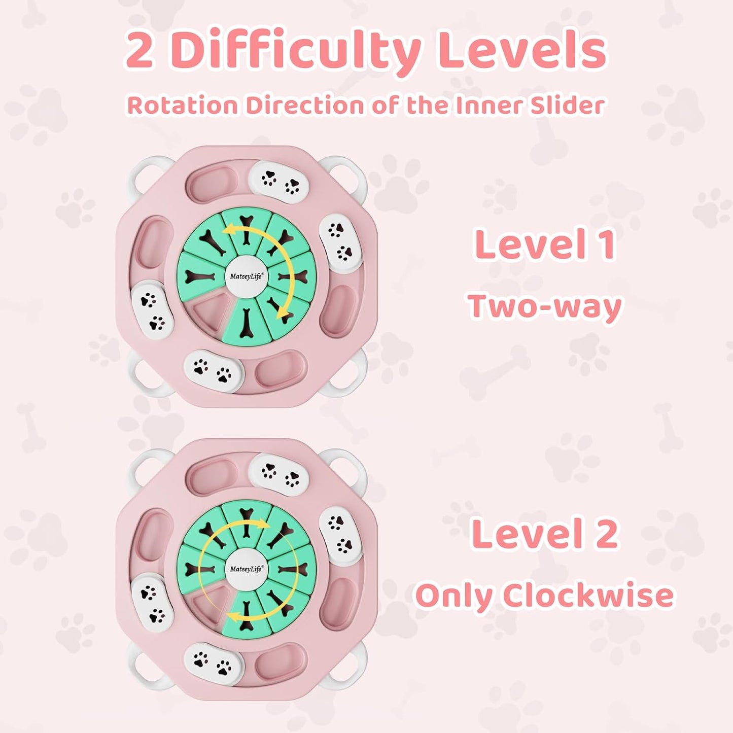 MateeyLife Dog Puzzle Toy for Smart Dogs, Mental Stimulation Dog Enrichment Toys, Treat Dispensing Dog Toys to Keep Them Busy for Small and Medium Dogs, IQ Training Puzzle Feeder, Level-1 (Pink)