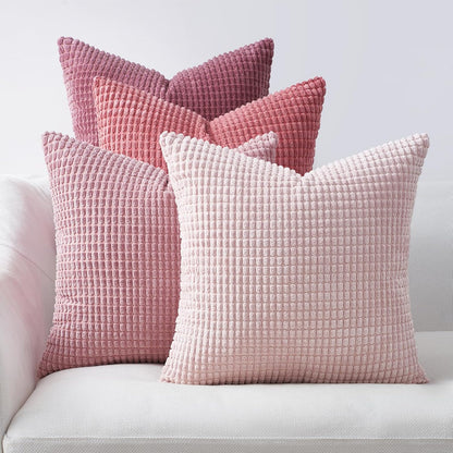 4 Packs Pink Decorative Throw Pillow Covers 16x16 Inch for Living Room Couch Bed Sofa, Boho Western Farmhouse Home Decor, Square Soft Moss Corduroy Fall Cushion Case 40x40 cm