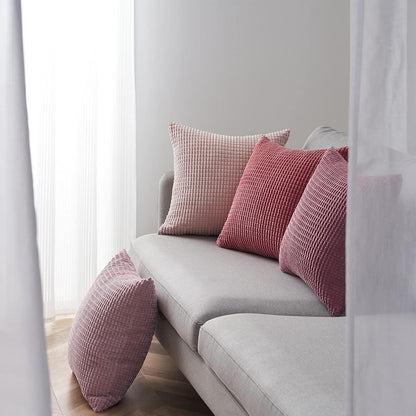 4 Packs Pink Decorative Throw Pillow Covers 16x16 Inch for Living Room Couch Bed Sofa, Boho Western Farmhouse Home Decor, Square Soft Moss Corduroy Fall Cushion Case 40x40 cm