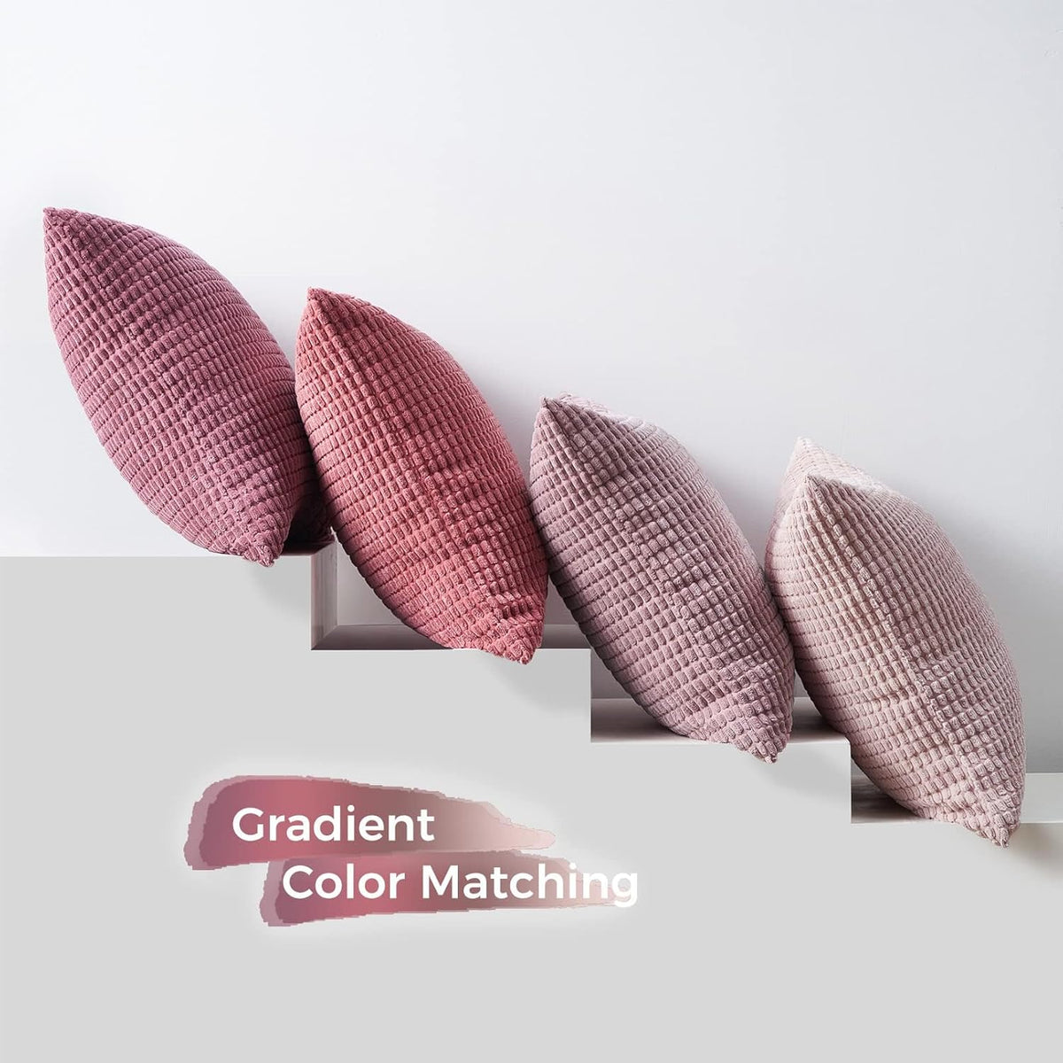 4 Packs Pink Decorative Throw Pillow Covers 16x16 Inch for Living Room Couch Bed Sofa, Boho Western Farmhouse Home Decor, Square Soft Moss Corduroy Fall Cushion Case 40x40 cm
