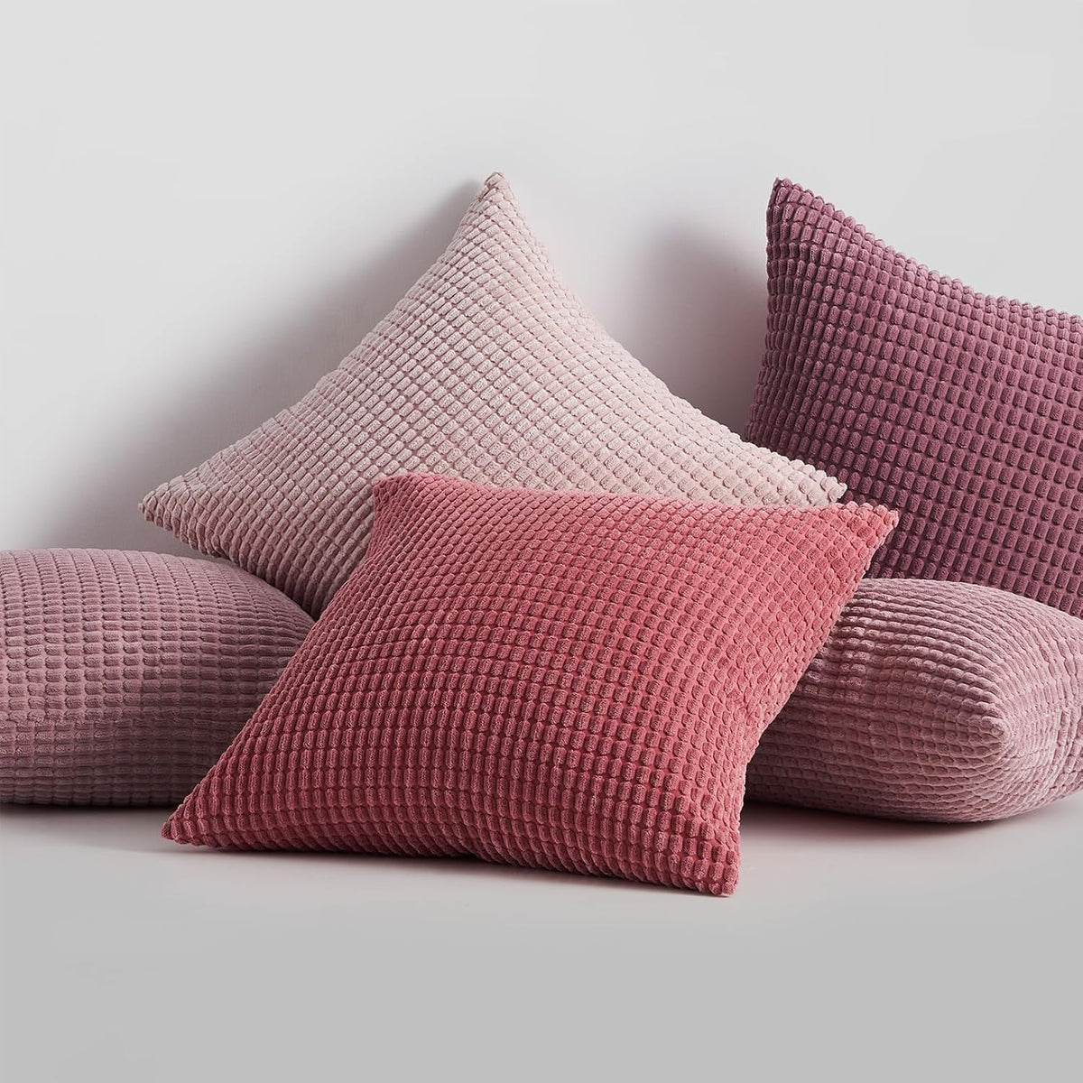 4 Packs Pink Decorative Throw Pillow Covers 16x16 Inch for Living Room Couch Bed Sofa, Boho Western Farmhouse Home Decor, Square Soft Moss Corduroy Fall Cushion Case 40x40 cm