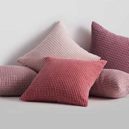 4 Packs Pink Decorative Throw Pillow Covers 16x16 Inch for Living Room Couch Bed Sofa, Boho Western Farmhouse Home Decor, Square Soft Moss Corduroy Fall Cushion Case 40x40 cm