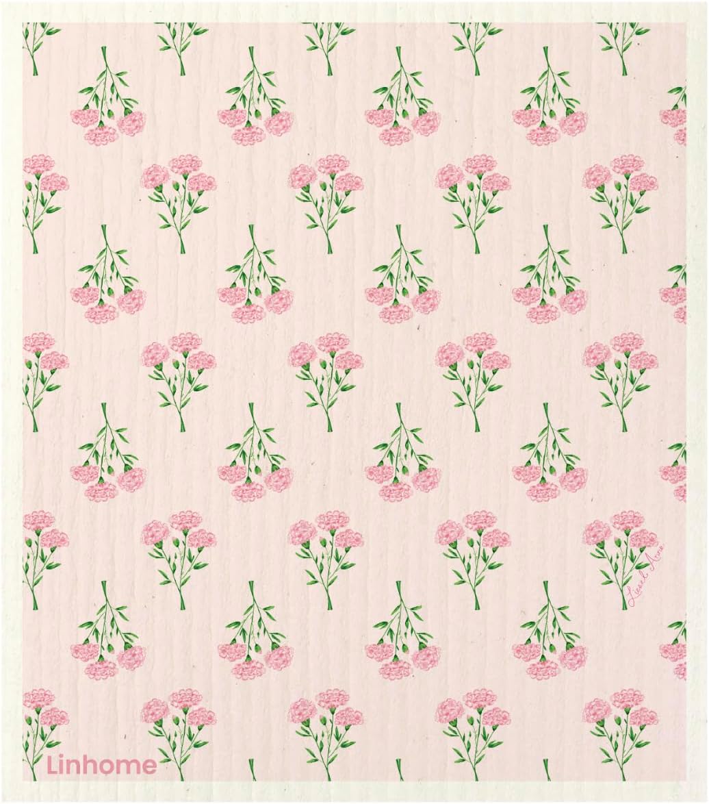 Garden Collection Swedish Dishcloth, Reusable Paper Towel, Super Absorbent Cellulose Sponge, Kitchen Cleaning Cloth, Washable & Compostable (Pink Carnation - 1 Pack)