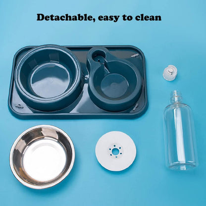 Love Dream Double Dog Cat Bowls, 2 in1 Pet Water and Food Bowl Set with Automatic Gravity Water Dispenser Bottle Detachable Stainless Steel Bowl No-Spill for Cats and Dogs Puppy Kitten Rabbit