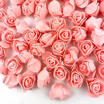 100PC Mini Artificial Rose Flowers 35mm Foam Rose Heads Perfect for a Variety of DIY Projects, Wedding Bouquets, Scrapbooking, Festival Wreaths, Home Decor,Peach