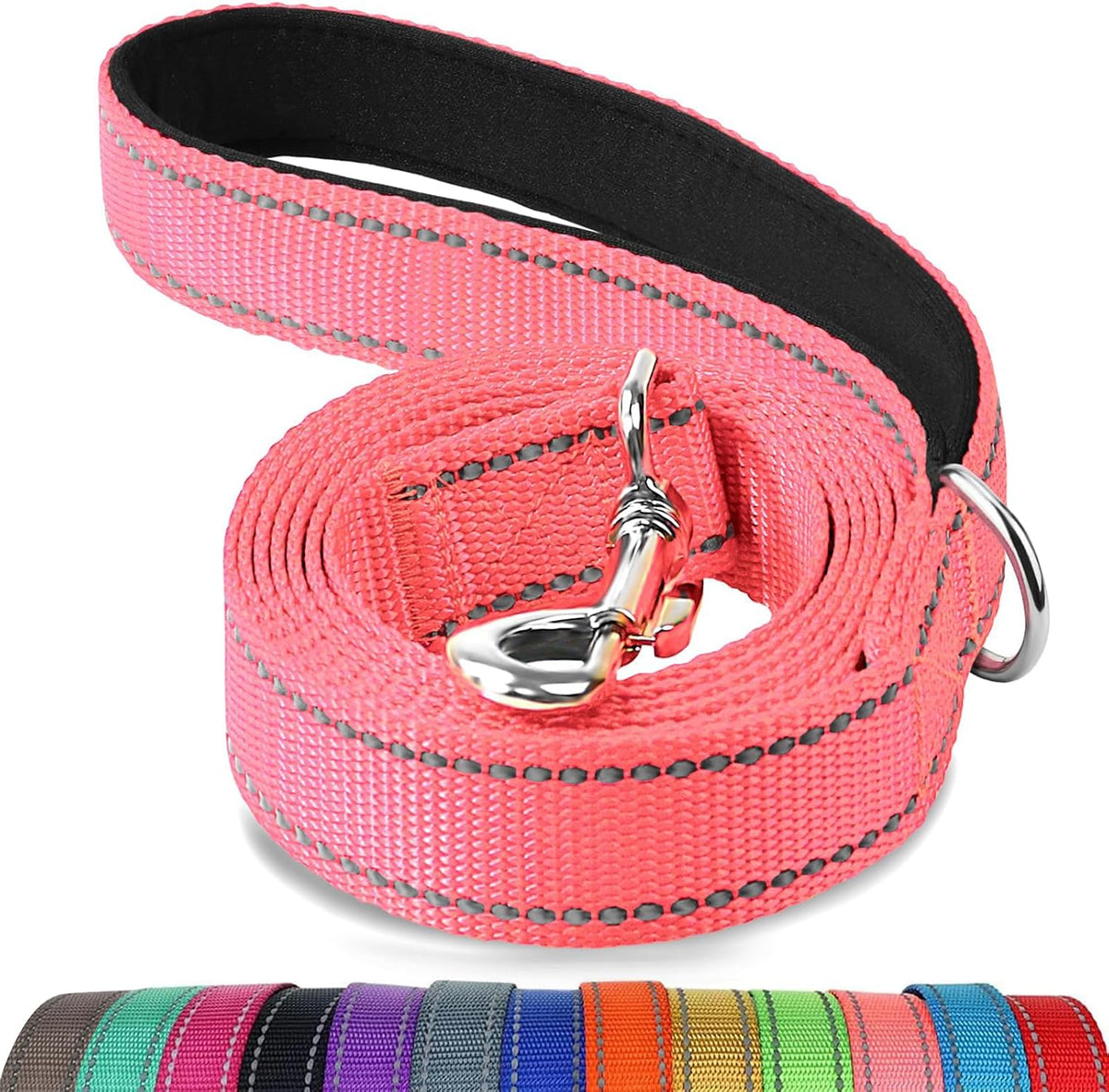 Reflective Dog Leash for Small Dogs, 6 FT x 3/4", Neon Pink