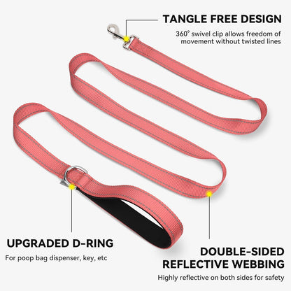 Reflective Dog Leash for Small Dogs, 6 FT x 3/4", Neon Pink