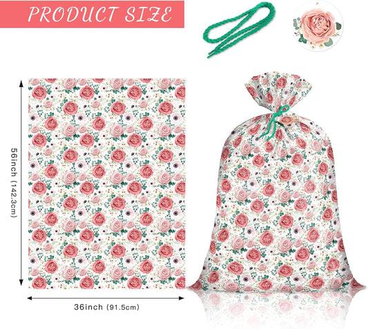 56" Large Plastic Gift Bag - Pink Floral Jumbo Bike Bag Gift Wrap for Birthdays, Mother's Day, Wedding, Baby Shower, Parties, or Any Occasion - 56" H x 36" W