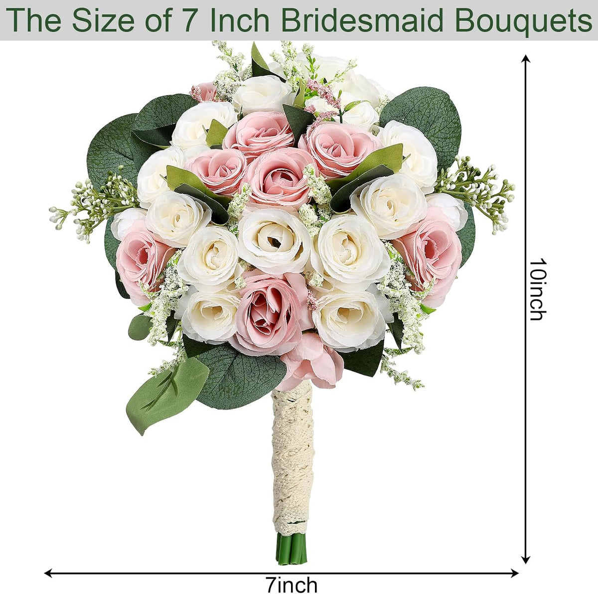 Dusty Pink & White Bridesmaids Bouquets for Wedding - Set of 2