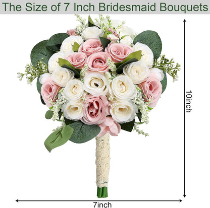 Dusty Pink & White Bridesmaids Bouquets for Wedding - Set of 2