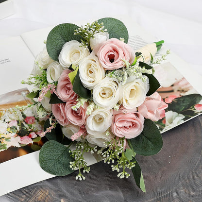 Dusty Pink & White Bridesmaids Bouquets for Wedding - Set of 2