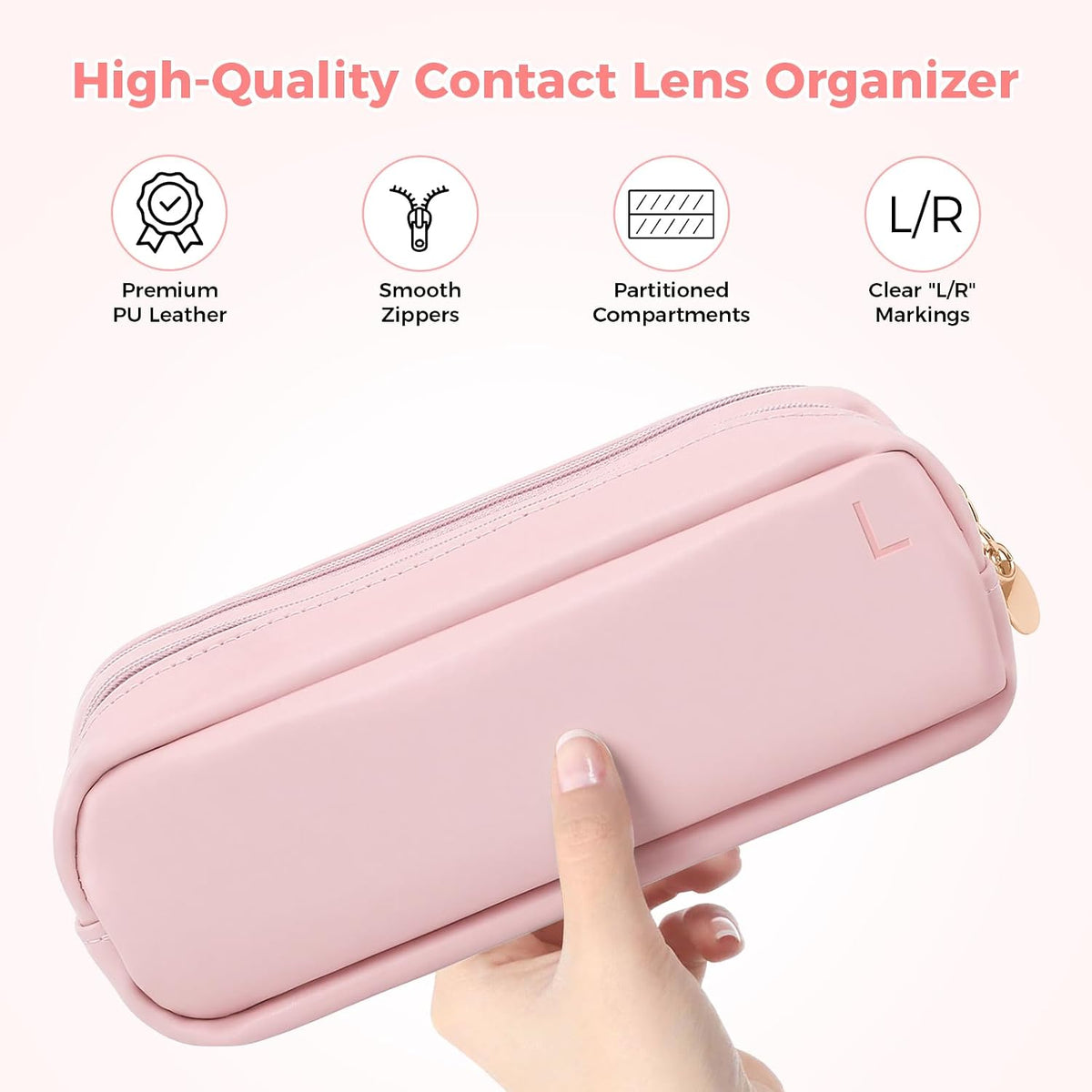 Daily Contact Lens Organizer Case – Waterproof Contact Lens Case for Travel or Home, Portable Contact Case with Clearly Labeled R & L for Disposable Lenses, Holds Up to 60 Disposable Lenses
