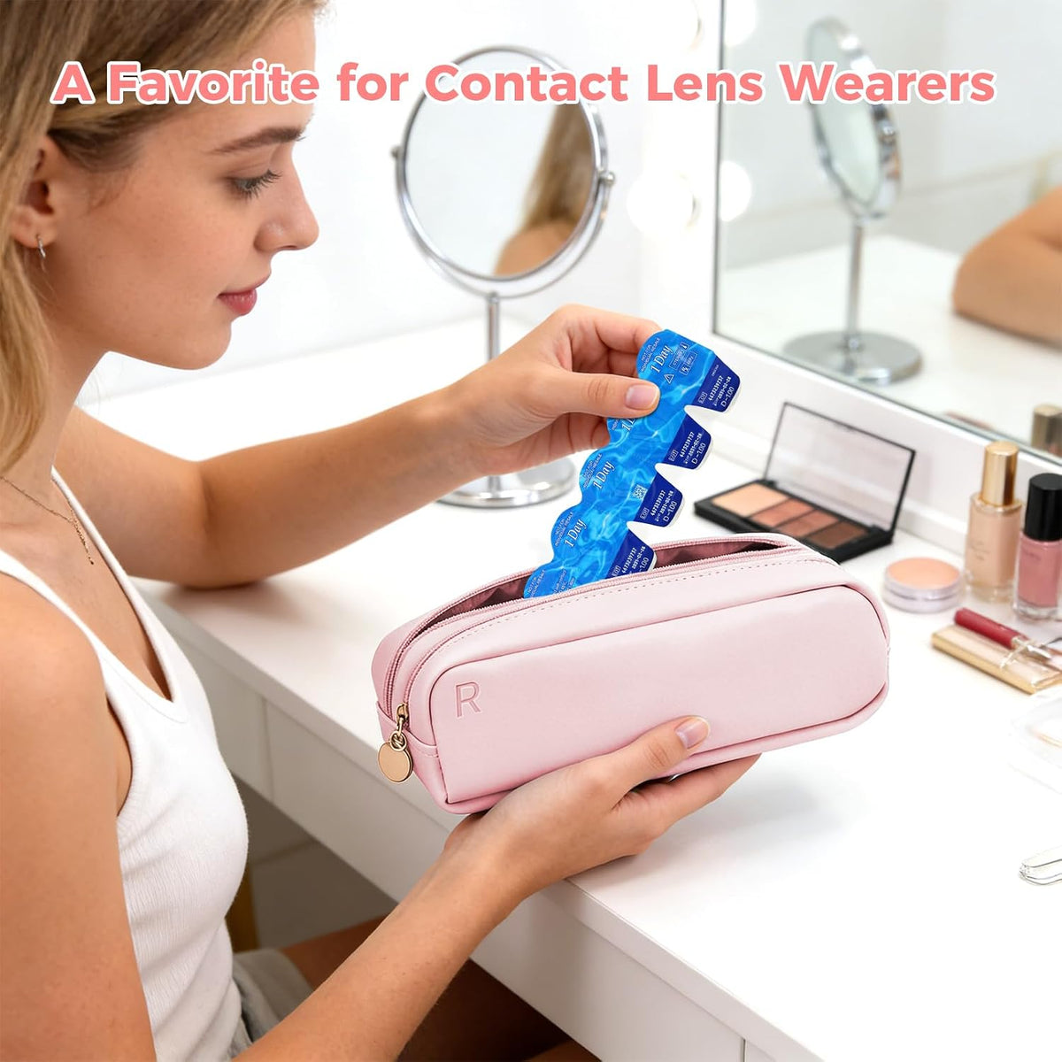 Daily Contact Lens Organizer Case – Waterproof Contact Lens Case for Travel or Home, Portable Contact Case with Clearly Labeled R & L for Disposable Lenses, Holds Up to 60 Disposable Lenses