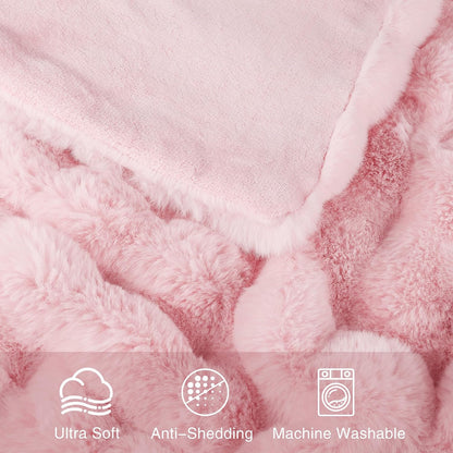Soft Fluffy Faux Fur Throw Blanket 50"x60", Bubble Plush Texture