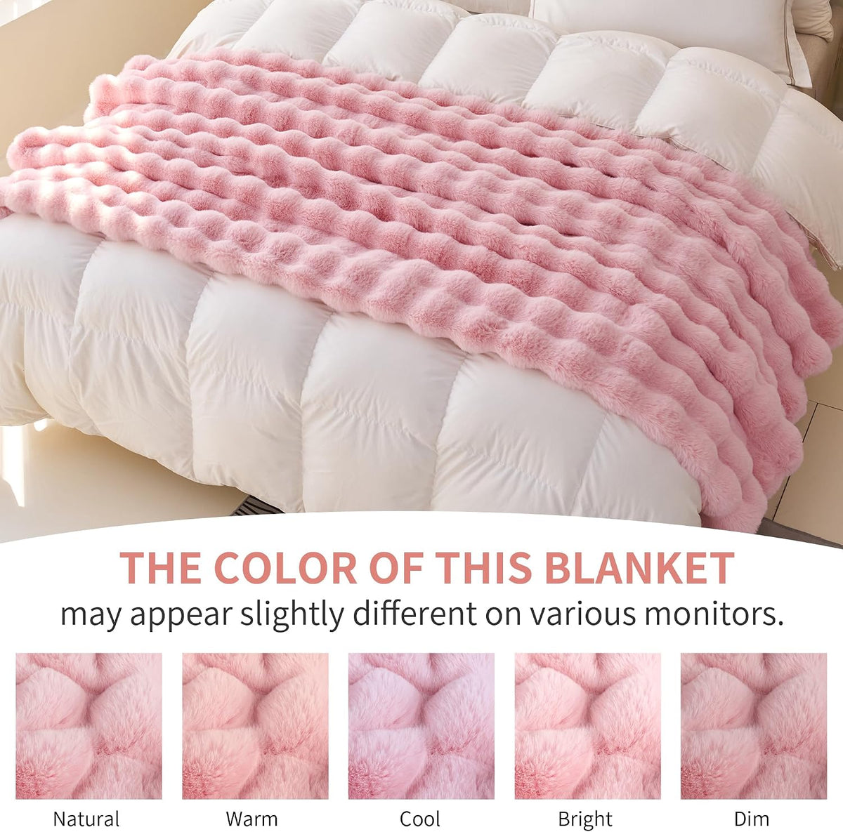 Soft Fluffy Faux Fur Throw Blanket 50"x60", Bubble Plush Texture