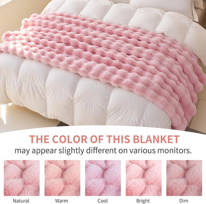 Soft Fluffy Faux Fur Throw Blanket 50"x60", Bubble Plush Texture