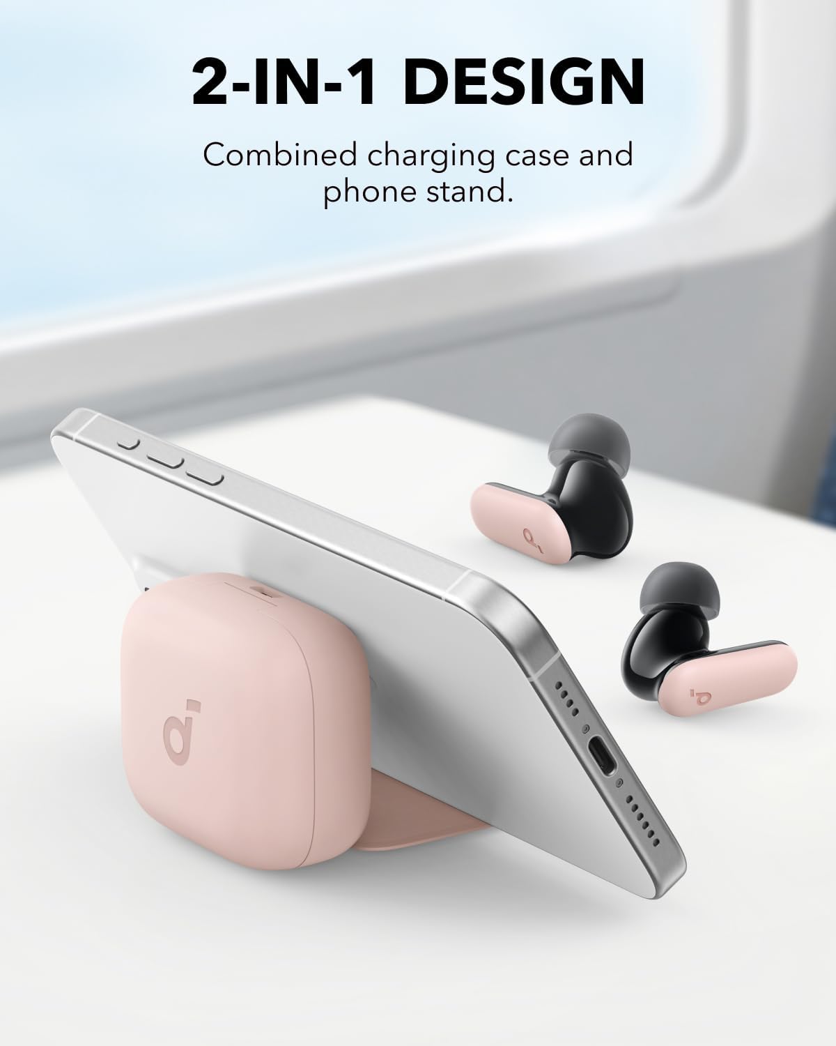 Soundcore P30i by Anker Noise Cancelling Earbuds, Strong and Smart Noise Cancelling, Powerful Bass, 45H Playtime, 2-in-1 Case and Phone Stand, IP54, Wireless Earbuds, Bluetooth 5.4 (Pink) (Renewed)