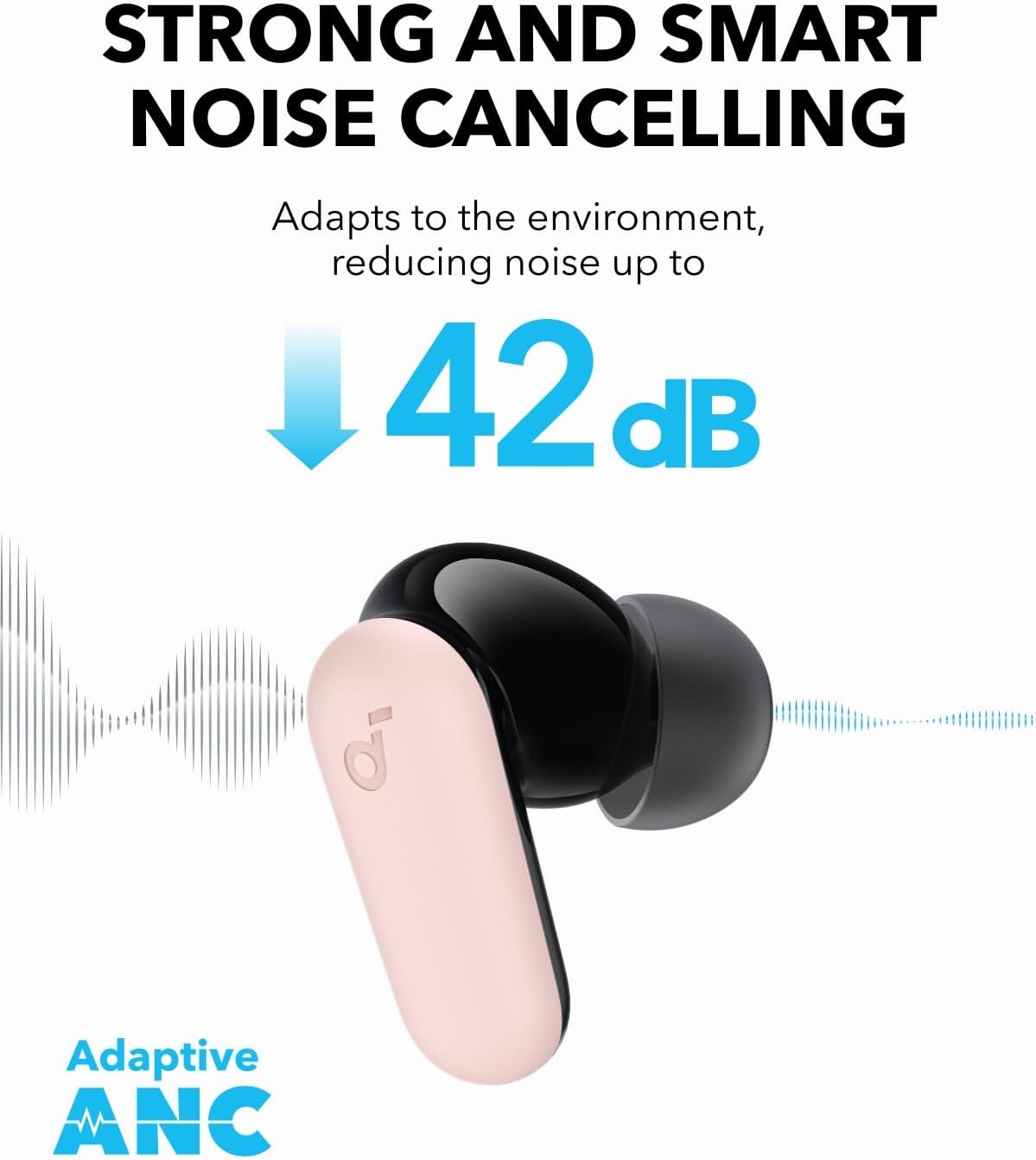 Soundcore P30i by Anker Noise Cancelling Earbuds, Strong and Smart Noise Cancelling, Powerful Bass, 45H Playtime, 2-in-1 Case and Phone Stand, IP54, Wireless Earbuds, Bluetooth 5.4 (Pink) (Renewed)